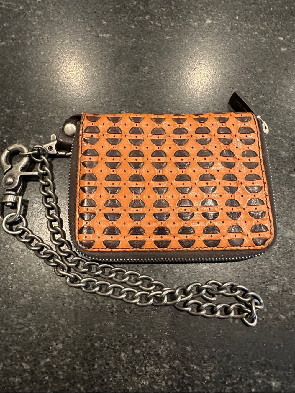 Miu Miu Vintage Brown Leather Zip Card Case with Chain and Clips - Picture 4 of 4